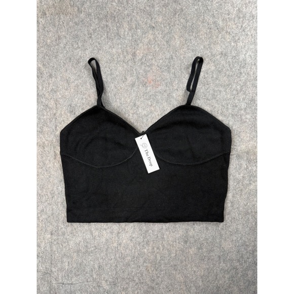 The Drop Tops - The Drop Cami Crop Top Womens L Black Ribbed Knit Sweetheart Boho Y2K Minimalist